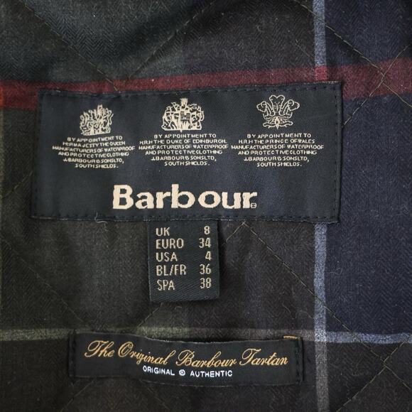 Barbour Thrunton Faux Fur-Trim Waxed Cotton Jacket In Navy Blue Women’s Size 4 - Picture 8 of 13